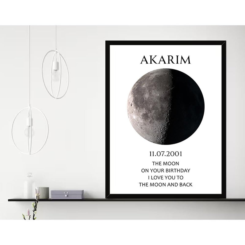 Personalized Birthday Moon Phase Canvas, Custom Birthday Moon Phases Photo Frame, Moon Phase Birthday Gifts, Custom Art Real Moon Phase, Customize Moon Phase Canvas According To Birthday#2