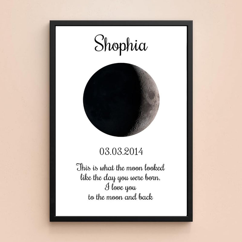 Personalized Birthday Moon Phase Canvas, Custom Birthday Moon Phases Photo Frame, Moon Phase Birthday Gifts, Custom Art Real Moon Phase, Customize Moon Phase Canvas According To Birthday#2