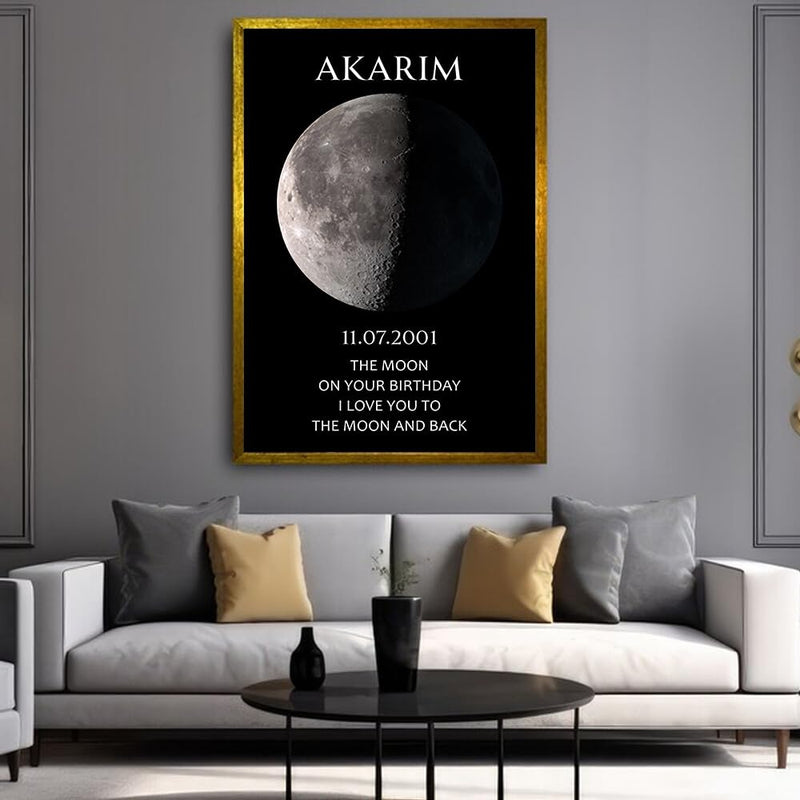 Personalized Birthday Moon Phase Canvas, Custom Birthday Moon Phases Photo Frame, Moon Phase Birthday Gifts, Custom Art Real Moon Phase, Customize Moon Phase Canvas According To Birthday#2