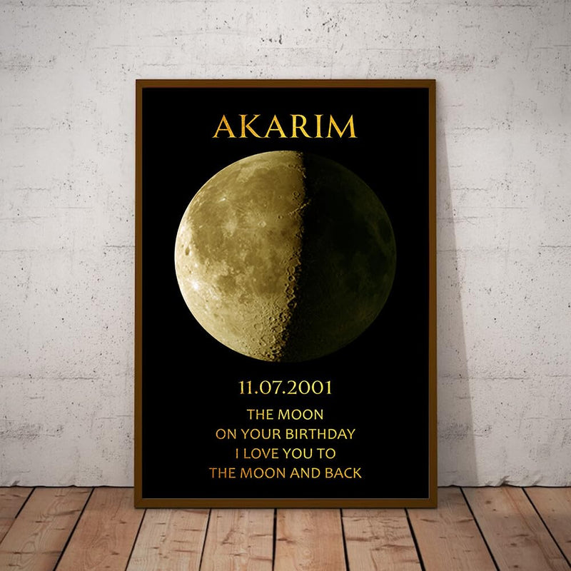 Personalized Birthday Moon Phase Canvas, Custom Birthday Moon Phases Photo Frame, Moon Phase Birthday Gifts, Custom Art Real Moon Phase, Customize Moon Phase Canvas According To Birthday#2