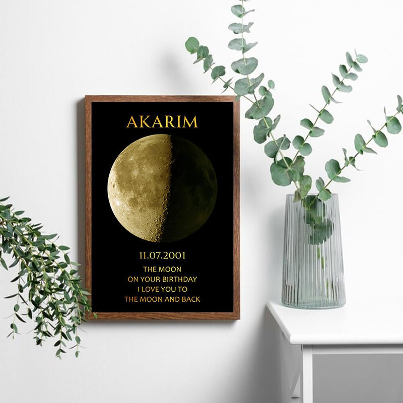 Personalized Birthday Moon Phase Canvas, Custom Birthday Moon Phases Photo Frame, Moon Phase Birthday Gifts, Custom Art Real Moon Phase, Customize Moon Phase Canvas According To Birthday#2