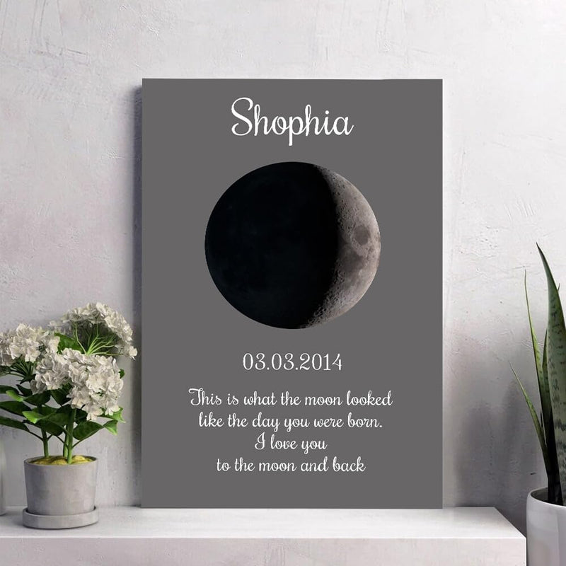 Personalized Birthday Moon Phase Canvas, Custom Birthday Moon Phases Photo Frame, Moon Phase Birthday Gifts, Custom Art Real Moon Phase, Customize Moon Phase Canvas According To Birthday#2