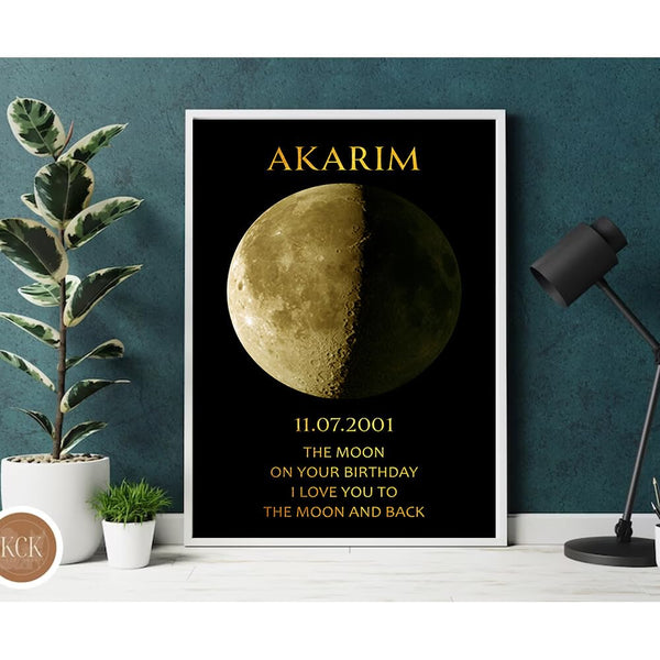 Personalized Birthday Moon Phase Canvas, Custom Birthday Moon Phases Photo Frame, Moon Phase Birthday Gifts, Custom Art Real Moon Phase, Customize Moon Phase Canvas According To Birthday#2